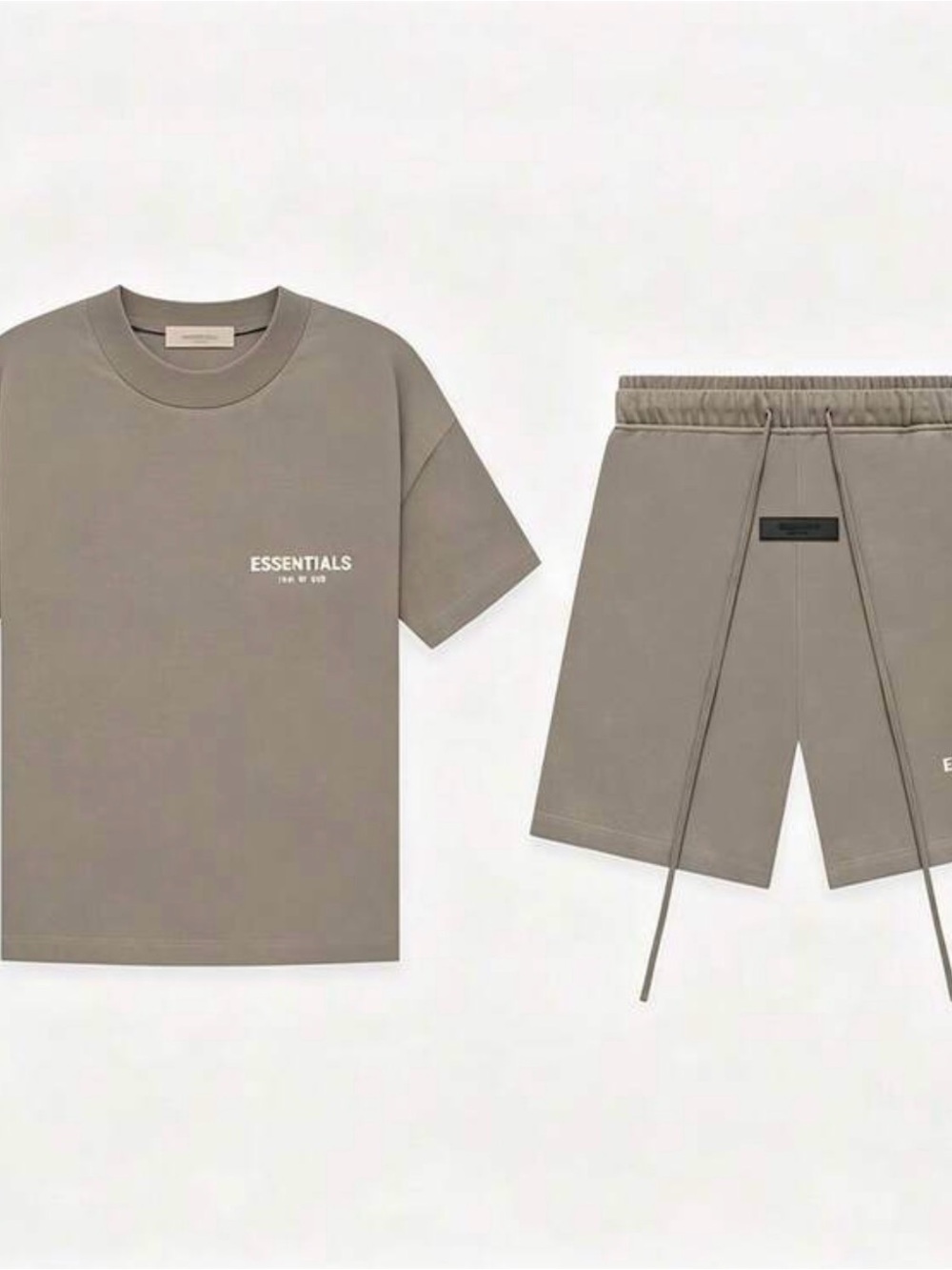 ESSENTIALS Taupe Relaxed Tee and Drawstring Shorts Set